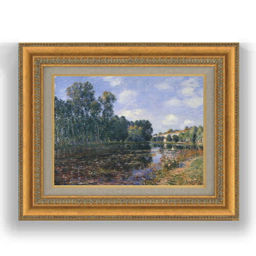 Rakuten - 【油絵 直筆仕上げ】シスレー ロワン、川の畔 F4 【額入り】 絵画 販売 4号 油彩 風景画 481×391mm 複製画 送料無料 プレゼント ギフト 開店祝い 開業祝い 退職祝い 新築祝い リビング 玄関 モダン 壁掛け