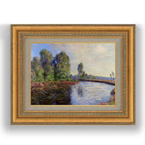 Rakuten - 【油絵 直筆仕上げ】シスレー 川の畔 F4 【額入り】 絵画 販売 4号 油彩 風景画 485×395mm 複製画 送料無料 プレゼント ギフト 開店祝い 開業祝い 退職祝い 新築祝い リビング 玄関 モダン 壁掛け