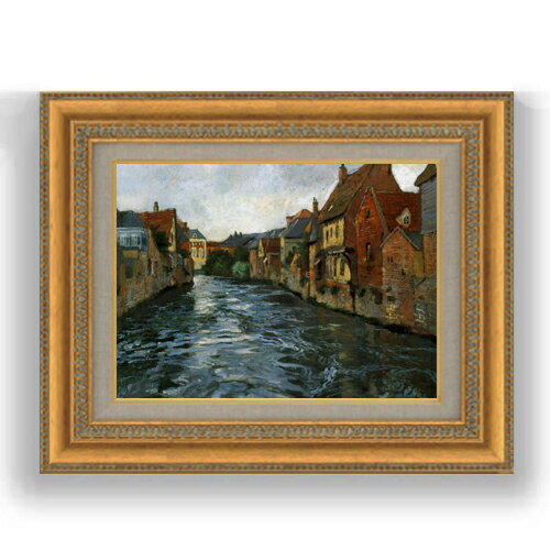 【油絵 直筆仕上げ】フリット・タヴロー アブビルの川岸 F4 【額入り】 絵画 販売 4号 油彩 風景画 481×391mm 複製画 送料無料 プレゼント ギフト 開店祝い 開業祝い 退職祝い 新築祝い リビング 玄関 モダン 壁掛け