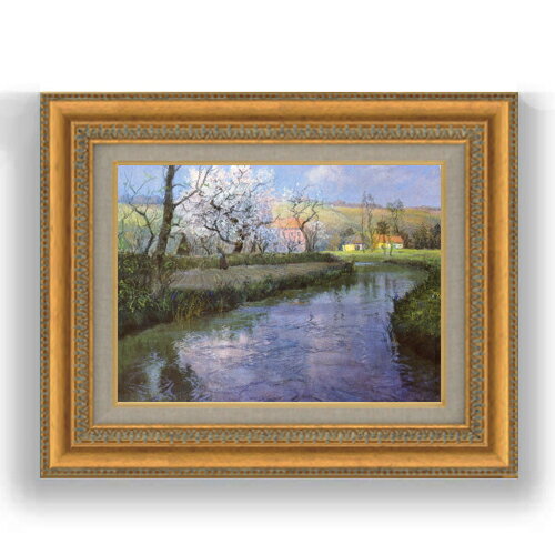 Rakuten - 【油絵 直筆仕上げ】フリット・タヴロー フレンチリバーの風景 F4 【額入り】 絵画 販売 4号 油彩 風景画 485×395mm 複製画 送料無料 プレゼント ギフト 開店祝い 開業祝い 退職祝い 新築祝い リビング 玄関 モダン 壁掛け