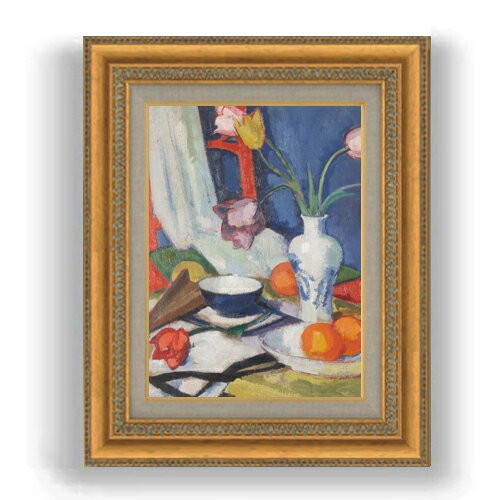 Rakuten - 【油絵 直筆仕上げ】サミュエル・ペプロー Still Life with Tulips and Oranges F4 【額入り】 絵画 販売 4号 油彩 抽象画 481×391mm 複製画 送料無料 プレゼント ギフト 開店祝い 開業祝い 退職祝い 新築祝い リビング 玄関 モダン 壁掛け
