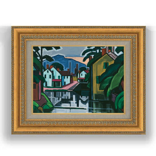 【油絵 直筆仕上げ】ブルーマナー Old Canal Port F4 【額入り】 絵画 販売 4号 油彩 風景画 481×391mm..