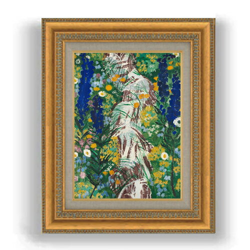 【油絵 直筆仕上げ】ババーガー 小川沿いの花 F4 【額入り】 絵画 販売 4号 油彩 抽象画 481×391mm 複..