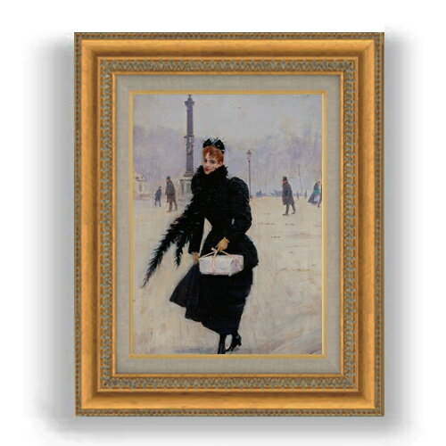【油絵 直筆仕上げ】ジャン・ベロー コンコルド広場のパリジェンヌ F4 【額入り】 絵画 販売 4号 油彩 人物画 481×391mm 複製画 送料無料