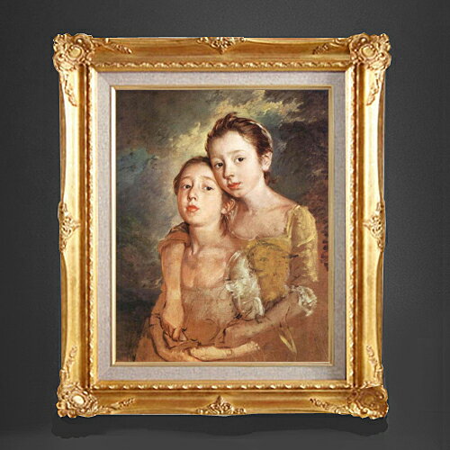 人物画 - 【油絵 直筆仕上げ】トマス・ゲインズバラ 画家の娘とネコ F6 【アップグレード額縁】 絵画 販売 6号 油彩 人物画 552×461mm 複製画 送料無料 プレゼント ギフト 開店祝い 開業祝い 退職祝い 新築祝い リビング 玄関 アートフレーム 壁掛け