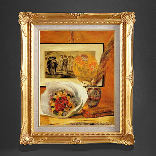 Rakuten - 【油絵 直筆仕上げ】ルノワール 花束 F6 【アップグレード額縁】 絵画 販売 6号 油彩 静物画 552×461mm 複製画 送料無料 プレゼント ギフト 開店祝い 開業祝い 退職祝い 新築祝い リビング 玄関 アートフレーム 壁掛け
