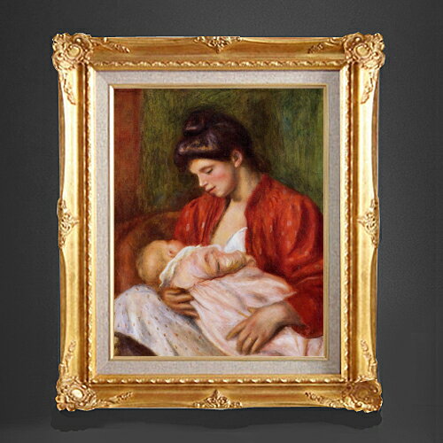 Rakuten - 【油絵 直筆仕上げ】ルノワール 若い母親 F6 【アップグレード額縁】 絵画 販売 6号 油彩 人物画 552×461mm 複製画 送料無料 プレゼント ギフト 開店祝い 開業祝い 退職祝い 新築祝い リビング 玄関 アートフレーム 壁掛け