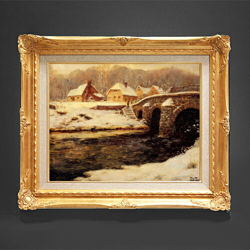 【油絵 直筆仕上げ】フリット・タヴロー 冬のストーンブリッジ F6 【額入り】 絵画 販売 6号 油彩 風景画 552×461mm 複製画 送料無料 プレゼント ギフト 開店祝い 開業祝い 退職祝い 新築祝い リビング 玄関 モダン アートフレーム 壁掛け
