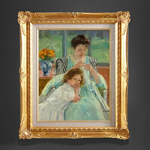 【油絵 直筆仕上げ】メアリー・カサット Young Mother Sewing F6 【額入り】 絵画 販売 6号 油彩 人物画 552×461mm 複製画 送料無料 プレゼント ギフト 開店祝い 開業祝い 退職祝い 新築祝い リビング 玄関 モダン アートフレーム 壁掛け