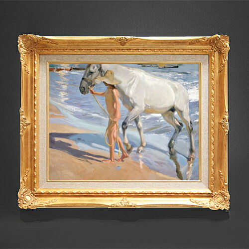 樂天商城 - 【油絵 直筆仕上げ】ソローリャ The Horses Bath F6 【アップグレード額縁】 絵画 販売 6号 油彩 風景画 552×461mm 複製画 送料無料 プレゼント ギフト 開店祝い 開業祝い 退職祝い 新築祝い リビング 玄関 アートフレーム 壁掛け
