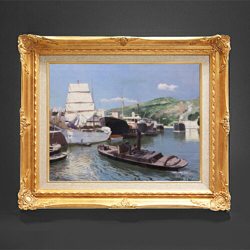 Rakuten - 【油絵 直筆仕上げ】アバデス Port of Bilbao F6 【アップグレード額縁】 絵画 販売 6号 油彩 風景画 552×461mm 複製画 送料無料 プレゼント ギフト 開店祝い 開業祝い 退職祝い 新築祝い リビング 玄関 アートフレーム 壁掛け