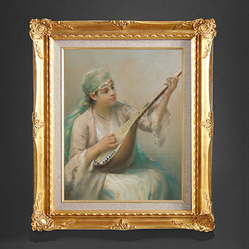 樂天商城 - 【油絵 直筆仕上げ】ファウストゾナロ Woman Playing a String Instrument F6 【アップグレード額縁】 絵画 販売 6号 油彩 人物画 552×461mm 複製画 送料無料 プレゼント ギフト 開店祝い 開業祝い 退職祝い 新築祝い リビング 玄関 アートフレーム 壁掛け