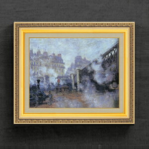 【油絵 直筆仕上げ】クロード・モネ ヨーロッパ橋、サン=ラザール駅 F6 【額入り】 絵画 販売 6号 油彩 風景画 554×463mm 複製画 送料無料 プレゼント ギフト 開店祝い 開業祝い 退職祝い 新築祝い リビング 玄関 モダン アートフレーム 壁掛け