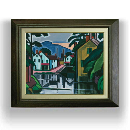 【油絵 直筆仕上げ】ブルーマナー Old Canal Port F6 【額入り】 絵画 販売 6号 油彩 抽象画 556×465mm..