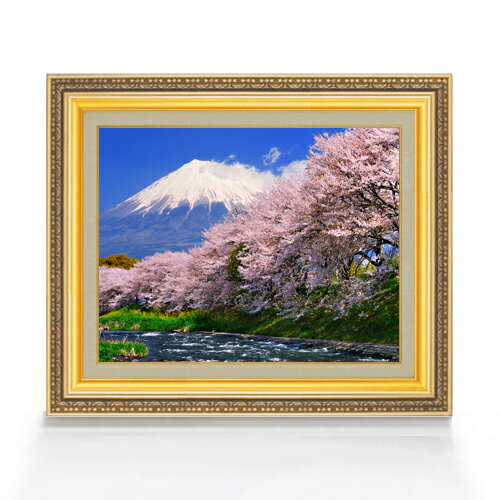 【油絵 直筆仕上げ】富士山-桜- F6サイズ 額入り 【アクリル/額入り】 油彩 風景画 オリジナルインテリア絵画 風水画 554 463mm 複製画 送料無料 プレゼント ギフト 開店祝い 開業祝い 退職祝…