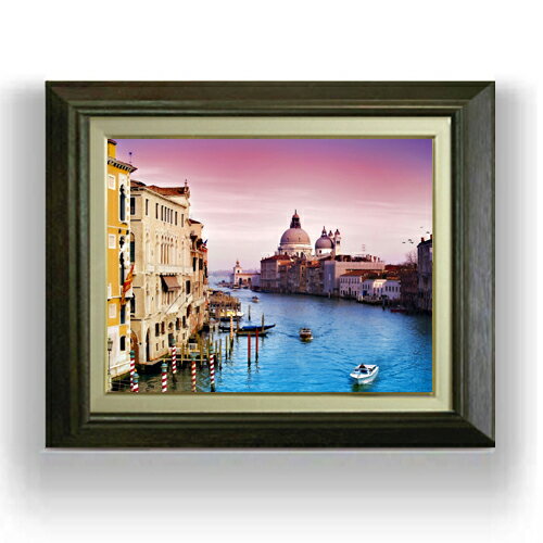 【油絵 直筆仕上げ】彩色の河街 -ヴェネチア- F6サイズ 額入り 【キャンバス・アクリル/額入り】 油彩 風景画 オリジナルインテリア絵画 風水画 556×465mm 複製画 送料無料