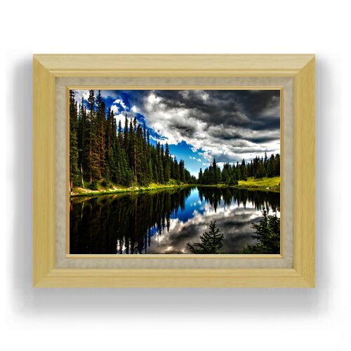 【油絵 直筆仕上げ】アイリーン湖-水の反射- F6サイズ 額入り 【キャンバス・アクリル/額入り】 油彩 風景画 オリジナルインテリア絵画 風水画 556×465mm 複製画 送料無料