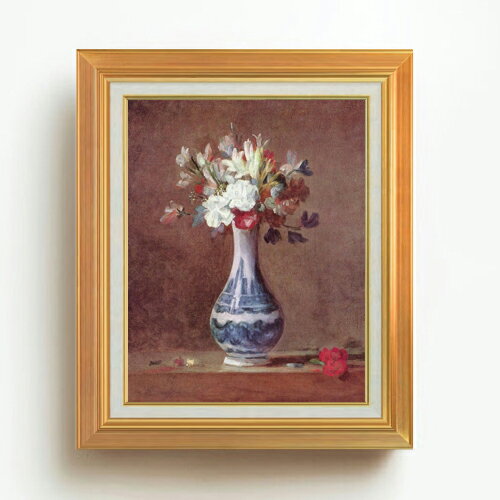 Rakuten - 【油絵 直筆仕上げ】シャルダン 花瓶の花 F6 【アップグレード額】 絵画 販売 6号 油彩 静物画 558×467mm 複製画 送料無料 プレゼント ギフト 開店祝い 開業祝い 退職祝い 新築祝い リビング 玄関 モダン アートフレーム 壁掛け