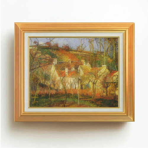 Rakuten - 【油絵 直筆仕上げ】ピサロ 赤い屋根 F6 【アップグレード額】 絵画 販売 6号 油彩 風景画 558×467mm 複製画 送料無料 プレゼント ギフト 開店祝い 開業祝い 退職祝い 新築祝い リビング 玄関 モダン アートフレーム 壁掛け