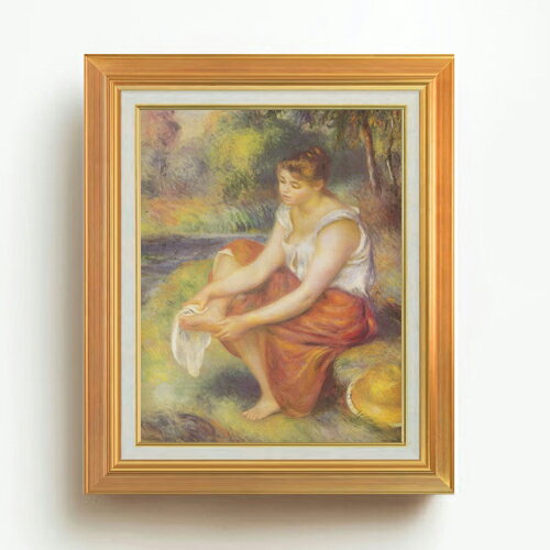 【油絵 直筆仕上げ】ルノワール 足を拭く少女 F6 【アップグレード額】 絵画 販売 6号 油彩 人物画 558×467mm 複製画 送料無料 プレゼント ギフト 開店祝い 開業祝い 退職祝い 新築祝い リビング 玄関 モダン アートフレーム 壁掛け