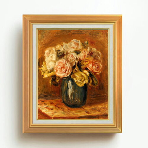 【油絵 直筆仕上げ】ルノワール Roses in a Blue Vase F6 【アップグレード額】 絵画 販売 6号 油彩 静物画 558×467mm 複製画 送料無料 プレゼント ギフト 開店祝い 開業祝い 退職祝い 新築祝い リビング 玄関 モダン アートフレーム 壁掛け