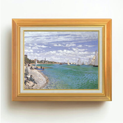 Rakuten - 【油絵 直筆仕上げ】クロード・モネ サン＝タドレスのレガッタ F6 【アップグレード額】 絵画 販売 6号 油彩 風景画 558×467mm 複製画 送料無料 プレゼント ギフト 開店祝い 開業祝い 退職祝い 新築祝い リビング 玄関 モダン アートフレーム 壁掛け