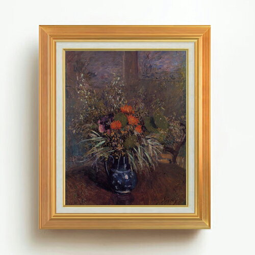 【油絵 直筆仕上げ】シスレー 花と花瓶 F6 【アップグレード額】 絵画 販売 6号 油彩 静物画 558×467mm..