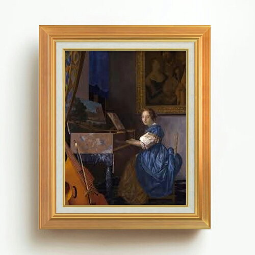 【油絵 直筆仕上げ】フェルメール ヴァージナルの前に座る女 F6 【アップグレード額】 絵画 販売 6号 油彩 人物画 558×467mm 複製画 送料無料 プレゼント ギフト 開店祝い 開業祝い 退職祝い 新築祝い リビング 玄関 モダン アートフレーム 壁掛け ラッピング可 贈答