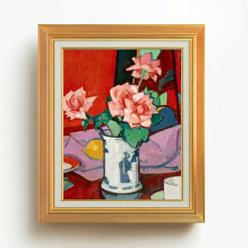 Rakuten - 【油絵 直筆仕上げ】サミュエル・ペプロー Pink Roses, Chinese Vase F6 【アップグレード額】 絵画 販売 6号 油彩 抽象画 558×467mm 複製画 送料無料 プレゼント ギフト 開店祝い 開業祝い 退職祝い 新築祝い リビング 玄関 モダン アートフレーム 壁掛け