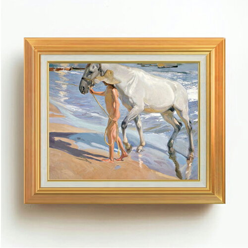 【油絵 直筆仕上げ】ソローリャ The Horses Bath F6 【アップグレード額】 絵画 販売 6号 油彩 風景画 558×467mm 複製画 送料無料 プレゼント ギフト 開店祝い 開業祝い 退職祝い 新築祝い リビング 玄関 モダン アートフレーム 壁掛け ラッピング 贈り物