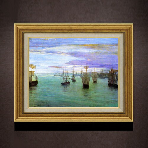 【油絵 直筆仕上げ】ホイッスラー 肌色と緑の薄暮 F6 【アップグレード額】 絵画 販売 6号 油彩 風景画 558×467mm 複製画 送料無料 プレゼント ギフト 開店祝い 開業祝い 退職祝い 新築祝い リビング 玄関 モダン アートフレーム 壁掛け