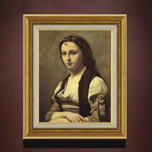 人物畫 - 【油絵 直筆仕上げ】カミーユ・コロー 真珠の女 F6 【アップグレード額】 絵画 販売 6号 油彩 人物画 558×467mm 複製画 送料無料 プレゼント ギフト 開店祝い 開業祝い 退職祝い 新築祝い リビング 玄関 モダン アートフレーム 壁掛け