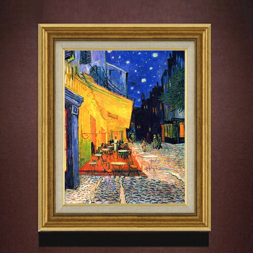 【油絵 直筆仕上げ】ゴッホ 夜のカフェテラス F6 【アップグレード額】 絵画 販売 6号 油彩 風景画 558×467mm 複製画 送料無料 プレゼント ギフト 開店祝い 開業祝い 退職祝い 新築祝い リビング 玄関 モダン アートフレーム 壁掛け