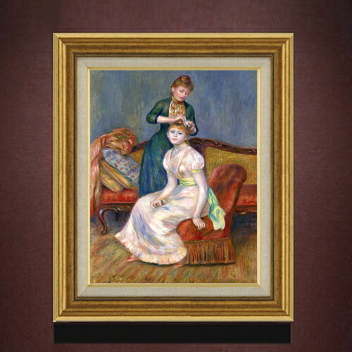 Rakuten - 【油絵 直筆仕上げ】ルノワール 髪かざり F6 【アップグレード額】 絵画 販売 6号 油彩 人物画 558×467mm 複製画 送料無料 プレゼント ギフト 開店祝い 開業祝い 退職祝い 新築祝い リビング 玄関 モダン アートフレーム 壁掛け
