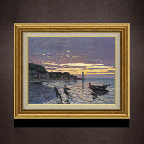 Rakuten - 【油絵 直筆仕上げ】クロード・モネ オンフルールの舟曳き F6 【アップグレード額】 絵画 販売 6号 油彩 風景画 558×467mm 複製画 送料無料 プレゼント ギフト 開店祝い 開業祝い 退職祝い 新築祝い リビング 玄関 モダン アートフレーム 壁掛け