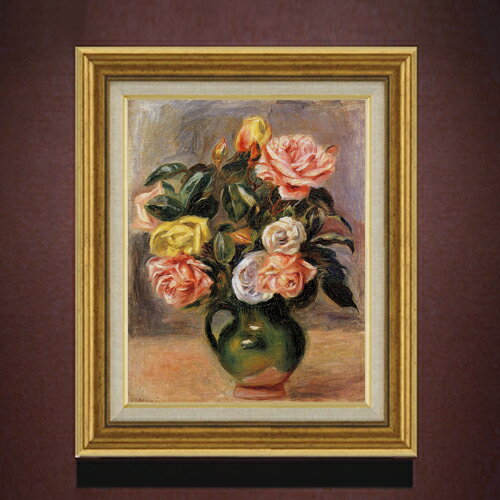【油絵 直筆仕上げ】ルノワール ローズと花瓶 F6 【アップグレード額】 絵画 販売 6号 油彩 静物画 558×467mm 複製画 送料無料 プレゼント ギフト 開店祝い 開業祝い 退職祝い 新築祝い リビング 玄関 モダン アートフレーム 壁掛け