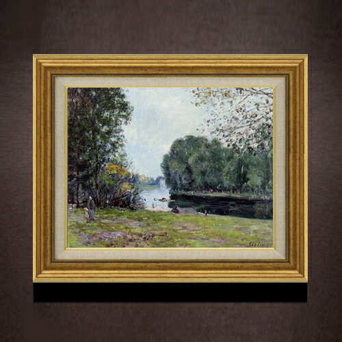 Rakuten - 【油絵 直筆仕上げ】シスレー サマーリバー F6 【アップグレード額】 絵画 販売 6号 油彩 風景画 558×467mm 複製画 送料無料 プレゼント ギフト 開店祝い 開業祝い 退職祝い 新築祝い リビング 玄関 モダン アートフレーム 壁掛け