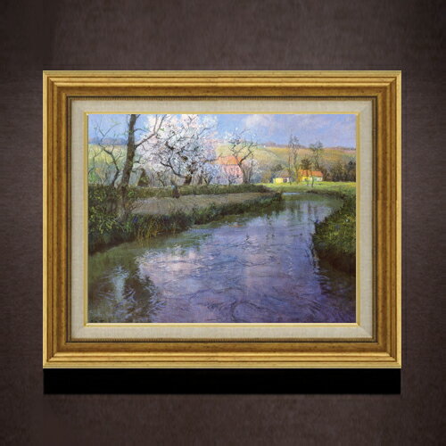 Rakuten - 【油絵 直筆仕上げ】フリット・タヴロー フレンチリバーの風景 F6 【アップグレード額】 絵画 販売 6号 油彩 風景画 558×467mm 複製画 送料無料 プレゼント ギフト 開店祝い 開業祝い 退職祝い 新築祝い リビング 玄関 モダン アートフレーム 壁掛け