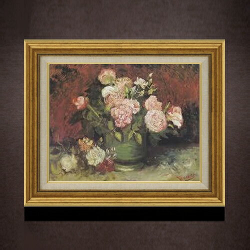 Rakuten - 【油絵 直筆仕上げ】ゴッホ ボタンとバラのある器 F6 【アップグレード額】 絵画 販売 6号 油彩 静物画 558×467mm 複製画 送料無料 プレゼント ギフト 開店祝い 開業祝い 退職祝い 新築祝い リビング 玄関 モダン アートフレーム 壁掛け