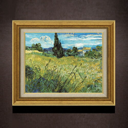 Rakuten - 【油絵 直筆仕上げ】ゴッホ 糸杉のある小麦畑 F6 【アップグレード額】 絵画 販売 6号 油彩 風景画 558×467mm 複製画 送料無料 プレゼント ギフト 開店祝い 開業祝い 退職祝い 新築祝い リビング 玄関 モダン アートフレーム 壁掛け