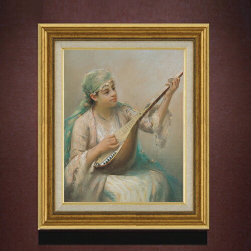 Rakuten - 【油絵 直筆仕上げ】ファウストゾナロ Woman Playing a String Instrument F6 【アップグレード額】 絵画 販売 6号 油彩 人物画 558×467mm 複製画 送料無料 プレゼント ギフト 開店祝い 開業祝い 退職祝い 新築祝い リビング 玄関 モダン アートフレーム 壁掛け