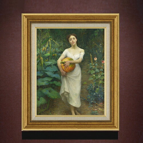 樂天商城 - 【油絵 直筆仕上げ】ファウストゾナロ Young Girl Carrying a Pumpkin F6 【アップグレード額】 絵画 販売 6号 油彩 人物画 558×467mm 複製画 送料無料 プレゼント ギフト 開店祝い 開業祝い 退職祝い 新築祝い リビング 玄関 モダン アートフレーム 壁掛け