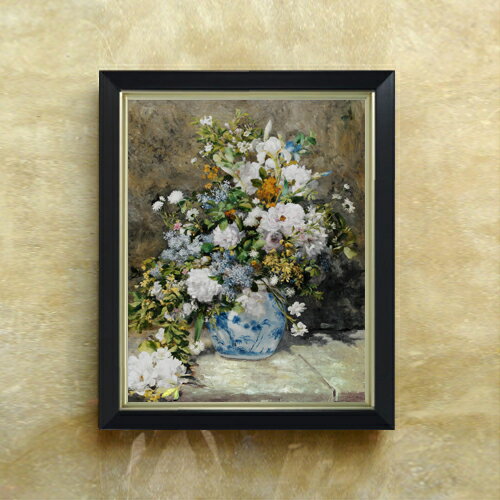 【油絵 直筆仕上げ】ルノワール 春のブーケ F6 【シンプルフレーム】 絵画 販売 （ルノアール） 6号 油彩 静物画 440×348mm 複製画 送料無料 プレゼント ギフト 開店祝い 開業祝い 退職祝い 新築祝い リビング 玄関 モダン アートフレーム 壁掛け