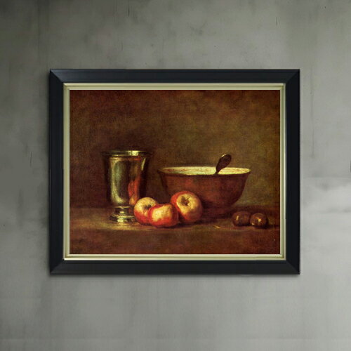 【油絵 直筆仕上げ】シャルダン 銀のカップ F6 【シンプルフレーム】 絵画 販売 6号 油彩 静物画 440×3..