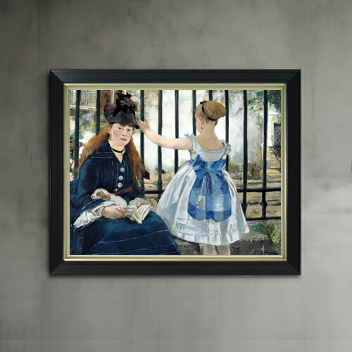 【油絵 直筆仕上げ】マネ 鉄道 F6 【シンプルフレーム】 絵画 販売 6号 油彩 人物画 440×348mm 複製画 送料無料 プレゼント ギフト 開店祝い 開業祝い 退職祝い 新築祝い リビング 玄関 モダン アートフレーム 壁掛け