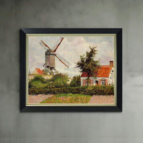【油絵 直筆仕上げ】ピサロ Windmill at Knocke, Belgium F6 【シンプルフレーム】 絵画 販売 6号 油彩 風景画 440×348mm 複製画 送料無料 プレゼント ギフト 開店祝い 開業祝い 退職祝い 新築祝い リビング 玄関 モダン アートフレーム 壁掛け