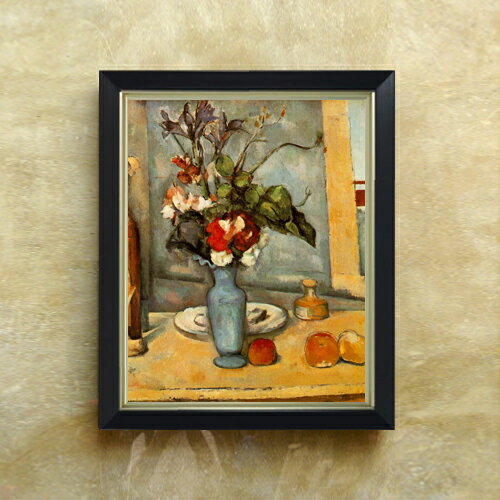 【油絵 直筆仕上げ】セザンヌ 青い花瓶 F6 【シンプルフレーム】 絵画 販売 6号 油彩 静物画 440×348mm 複製画 送料無料 プレゼント ギフト 開店祝い 開業祝い 退職祝い 新築祝い リビング 玄関 モダン アートフレーム 壁掛け