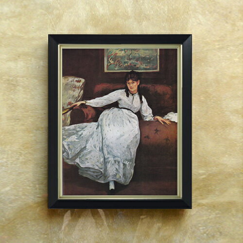 Rakuten - 【油絵 直筆仕上げ】マネ 休息 F6 【シンプルフレーム】 絵画 販売 6号 油彩 人物画 440×348mm 複製画 送料無料 プレゼント ギフト 開店祝い 開業祝い 退職祝い 新築祝い リビング 玄関 モダン アートフレーム 壁掛け
