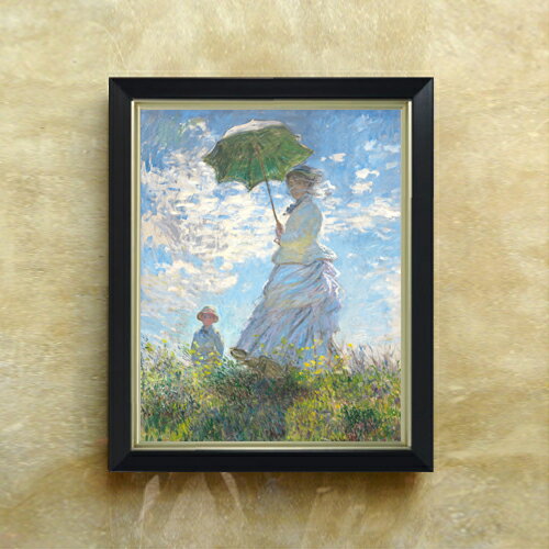 【油絵 直筆仕上げ】クロード・モネ 日傘を差す女 (左向き) F6 【シンプルフレーム】 絵画 販売 6号 油彩 人物画 440×348mm 複製画 送料無料 ...