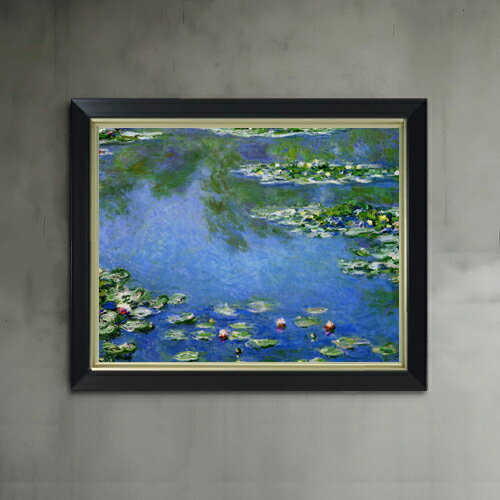 【油絵 直筆仕上げ】クロード・モネ 睡蓮 （3） F6 【シンプルフレーム】 絵画 販売 6号 油彩 風景画 440×348mm 複製画 送料無料 プレゼント ギフト 開店祝い 開業祝い 退職祝い 新築祝い リビング 玄関 モダン アートフレーム 壁掛け